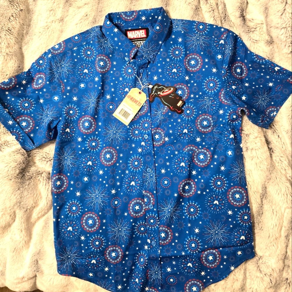 RSLVTS Captain America STARS, STRIPES AND SHIELDS Knuflex shirt Brand New